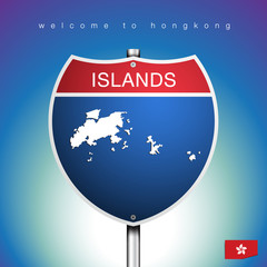 The City label and map of Hongkong In American Signs Style