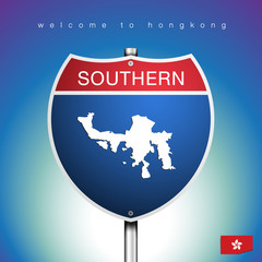 The City label and map of Hongkong In American Signs Style