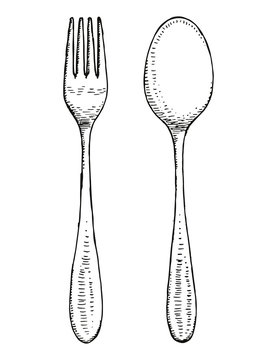 fork and spoon cutlery vector. hand drawing