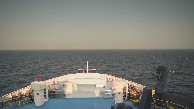 Ferry boat travelling in the middle of the ocean. Destination Paros island in Greece. View from the front of the ship