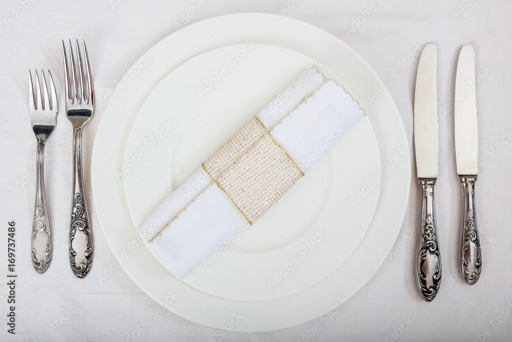 Poster formal table setting on white background