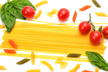 Obraz na płótnie Canvas Pasta with cherry tomatoes on a white background