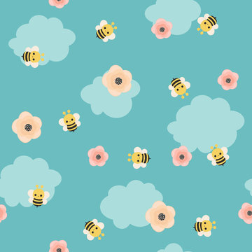 Bumble bee vector seamless pattern
