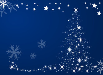 christmas background with christmas tree made of stars ans snowflake
