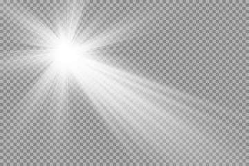 Vector transparent sunlight special lens flare light effect. Sun flash with rays and spotligh