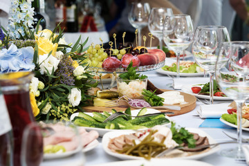 making Banquet table, drinks and snacks