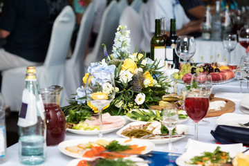 making Banquet table, drinks and snacks