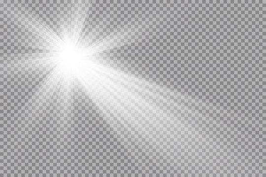 Vector transparent sunlight special lens flare light effect. Sun flash with rays and spotligh