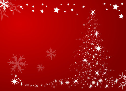 christmas background with christmas tree made of stars ans snowflake