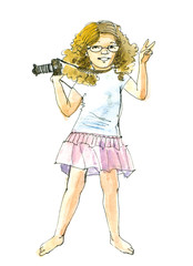 Girl  with a camera. Watercolor illustration