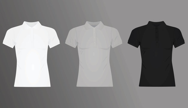White, grey and black women polo t shirt template. vector illustration