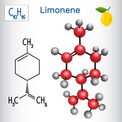 Limonene molecule - structural chemical formula and model