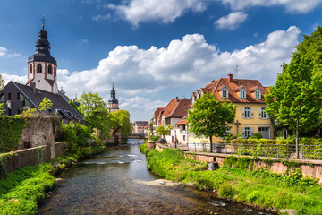 Cityscape by the river Alb in Ettlingen, Black Forest, Baden-Wurttemberg, Germany, Europe - obrazy, fototapety, plakaty