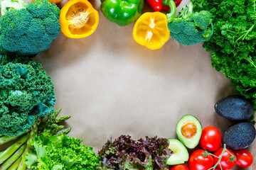 Flat lay of fresh vegetables with copy space