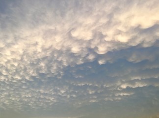 Puffy cloud evening azure sky