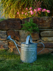 Metallgie&szlig;kanne im Garten