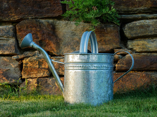 Metallgie&szlig;kanne im Garten