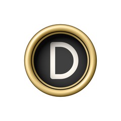 Letter D. Vintage golden typewriter button.