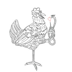 Chicken and worm with heart