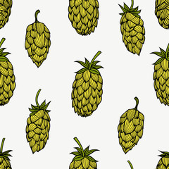 Seamless pattern with green hops. Vector illustration.