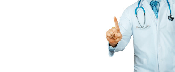 Young Doctor Pointing. Modern Technology In Healthcare And Medicine Concept