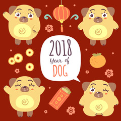 vector cartoon style chinese new year of dog 2018 set