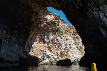 Blue grotto seen from a boat trip. Malta