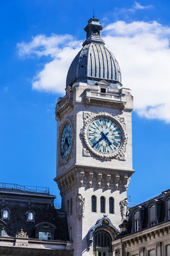 Clock Tower of the Gare de Lyon railway station. Paris, France