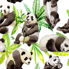 Panda wild animal pattern in a watercolor style. Full name of the animal: panda. Aquarelle wild animal for background, texture, wrapper pattern or tattoo.