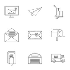 Send mail icons set, outline style