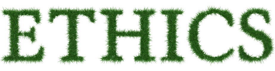 Ethics - 3D rendering fresh Grass letters isolated on whhite background.