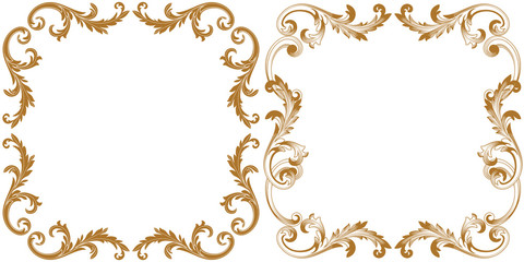 Set of golden vintage border frame engraving with retro ornament pattern in antique baroque style decorative design. Vector