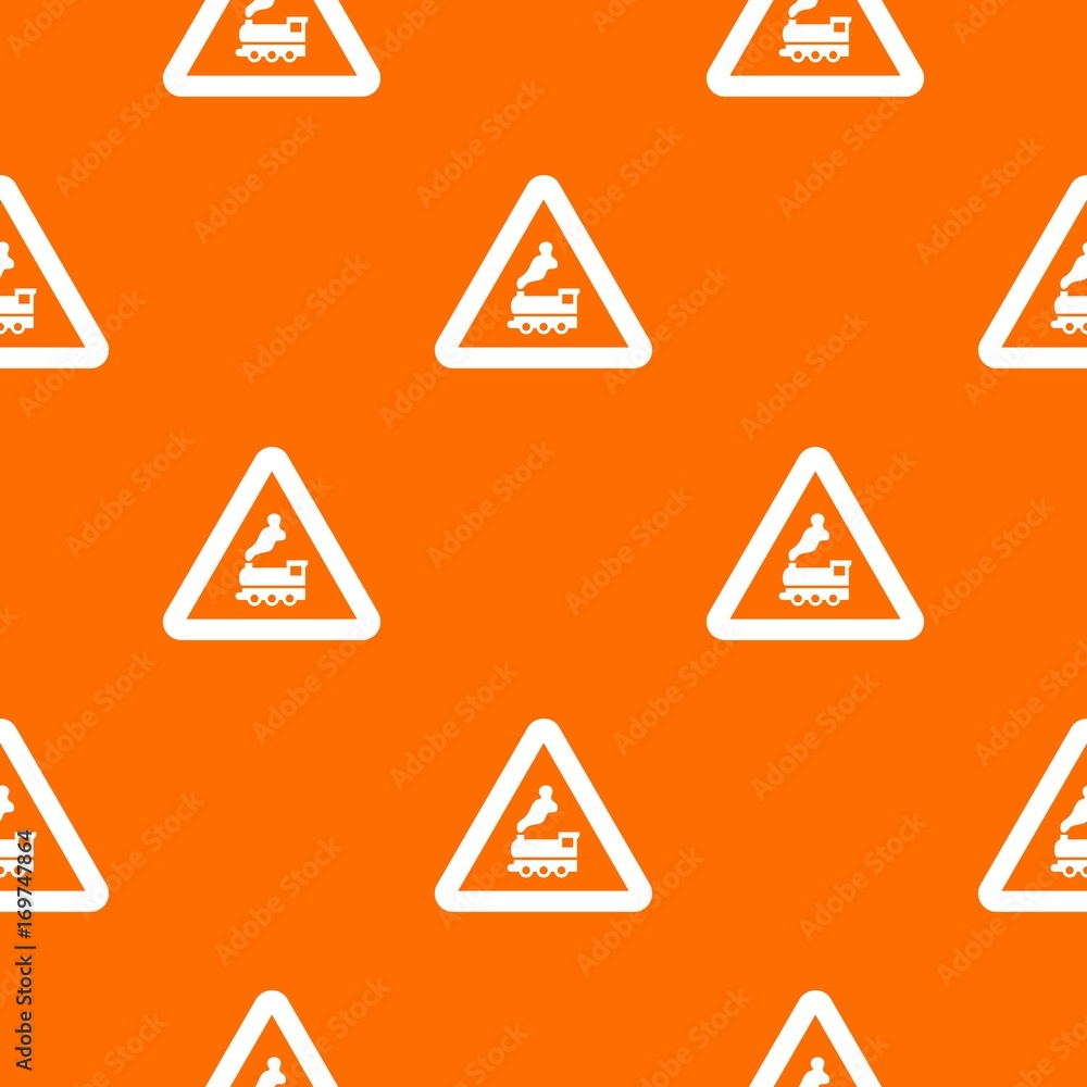 Poster warning sign railway crossing without barrier pattern seamless