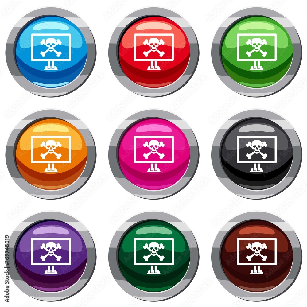 Poster computer monitor with a skull and bones set 9 collection