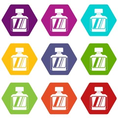 Jar of perfume icon set color hexahedron