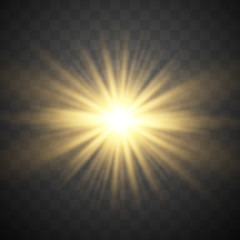 Fototapeta premium Golden glowing lights effects isolated on transparent background. Star burst with sparkles. Vector illustration