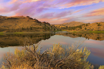 Reflection of Scenic High Desert Landscape in Central Oregon America USA