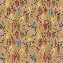 Abstract autumn seamless pattern with leaves.