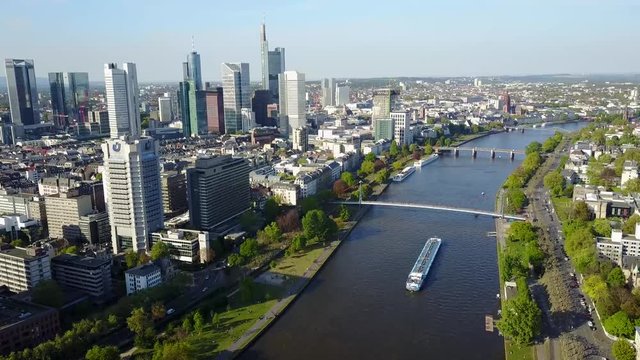 Aerial Helicopter View Germany Skyline Frankfurt am Main
