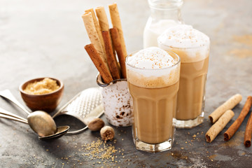 Coffee latte or cappuccino with spices - obrazy, fototapety, plakaty