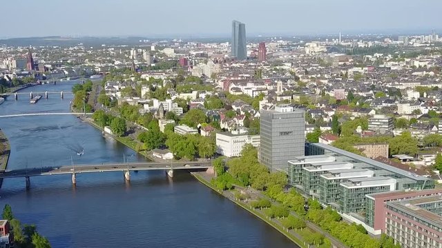 Aerial Helicopter View Germany Skyline Frankfurt am Main