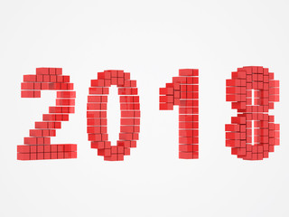 3d renderer image. Red cubes with 2018. New Year concept. Isolated on white background.