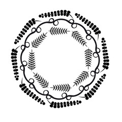 Round frame made from leaves, swirls, black and white