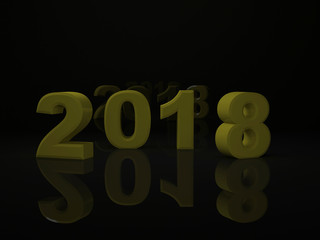 year yellow design 3d render 2018 on black background