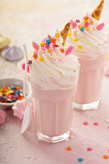 Unicorn milkshakes with sprinkles