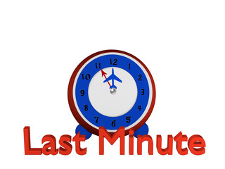 Uhr mit Flugzeug als Zeiger, steht auf fünf vor zwölf