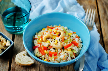Cabbage cashew Bell pepper corn fried rice