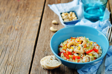 Cabbage cashew Bell pepper corn fried rice