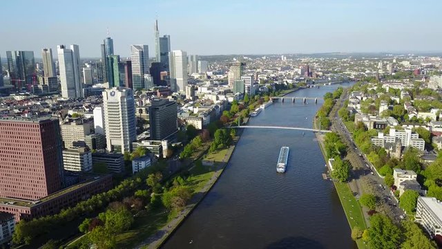 Aerial Helicopter View Germany Skyline Frankfurt am Main