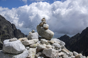 Mala studena dolina hiking trail in High Tatras, summer touristic season, wild nature, touristic trail, stone cairn © Iva